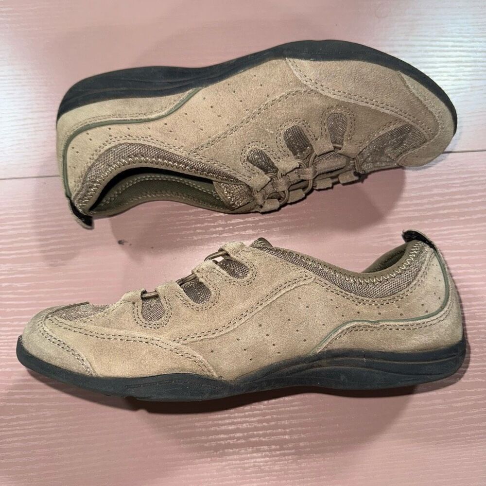 Lands End Shoes Womens 6.5 B Casual Slip On Sneakers Brown Suede Low Top Comfort